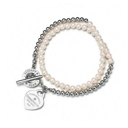 RETURN TO TIF HEART TAF BEAD PEARL BRACELET