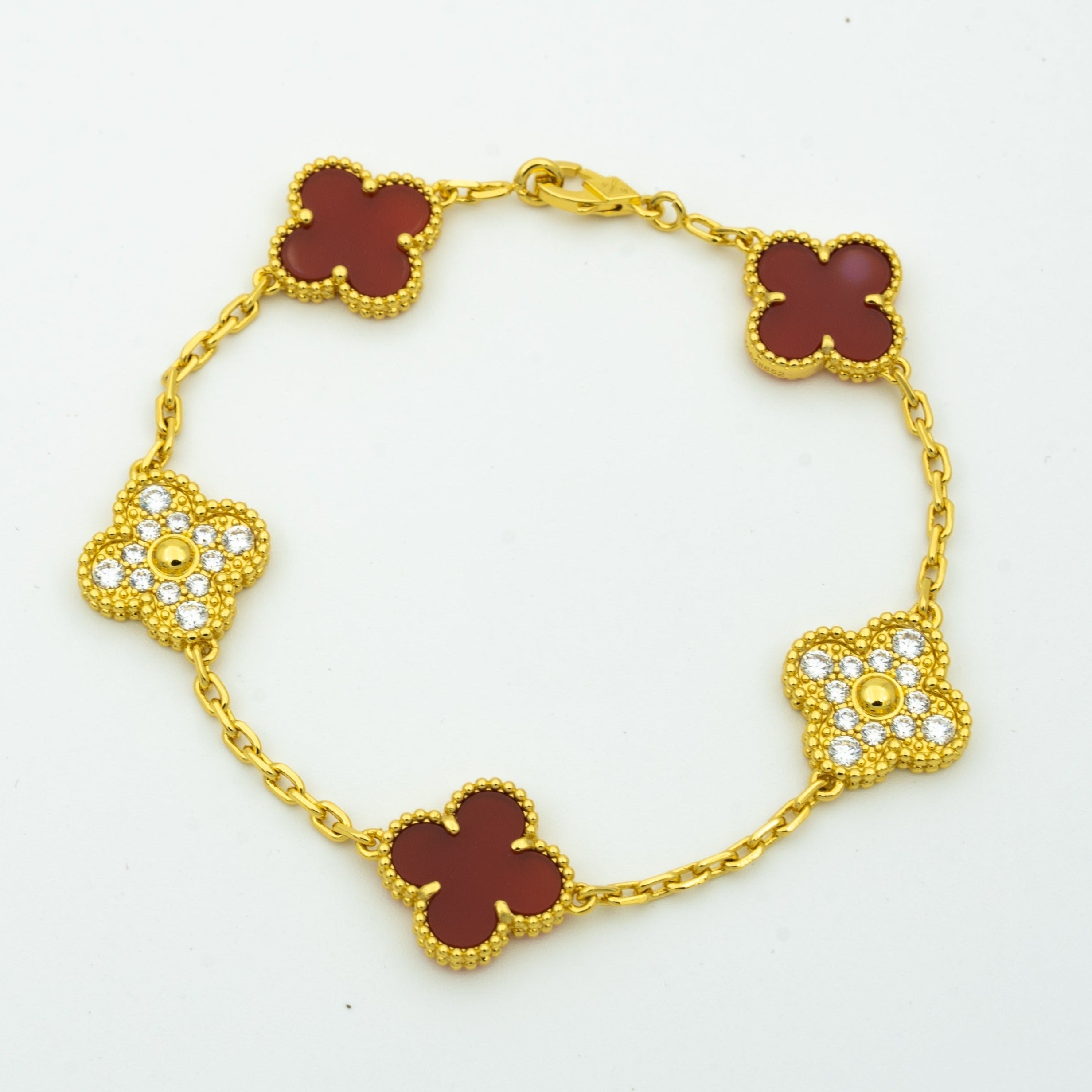 CLOVER BRACELET 5 MOTIFS CARNELIAN DIAMOND