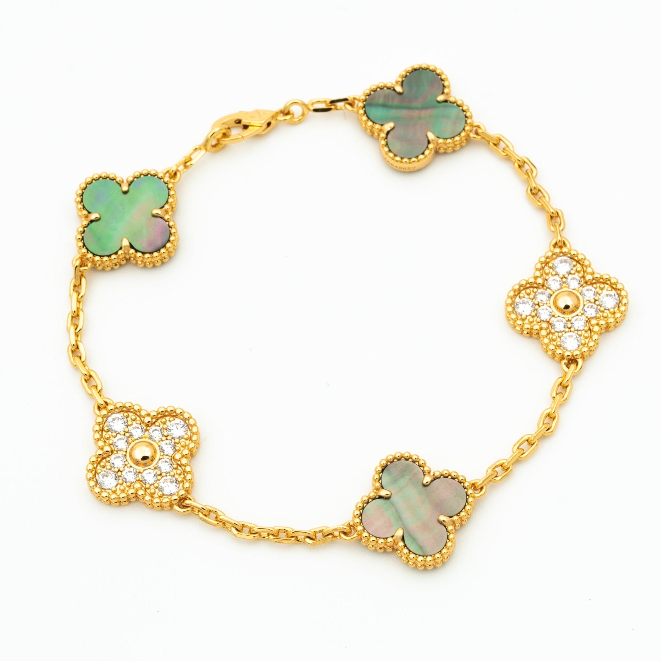 CLOVER BRACELET 5 MOTIF MOP AND DIAMOND