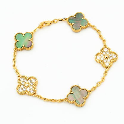 CLOVER BRACELET 5 MOTIF MOP AND DIAMOND