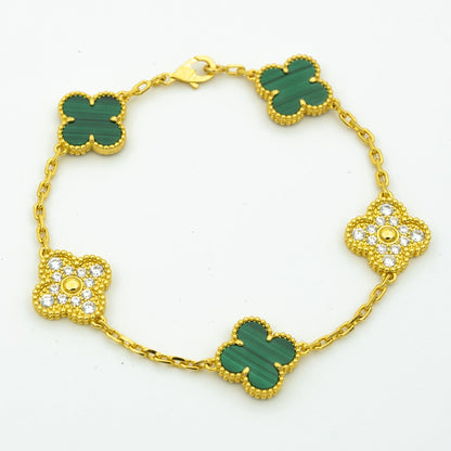 CLOVER MALACHITE DIAMOND BRACELET 5 MOTIF