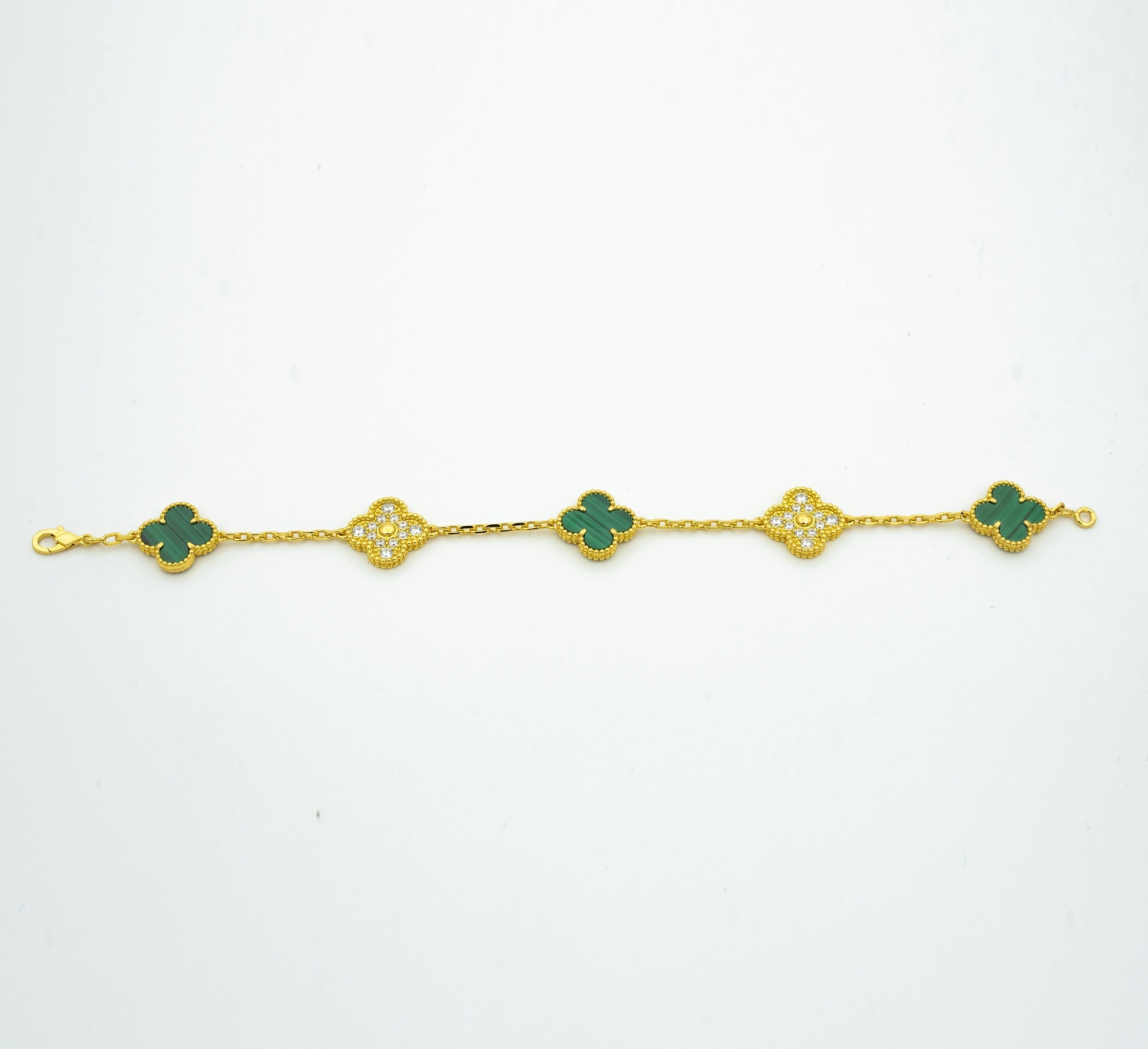 CLOVER MALACHITE DIAMOND BRACELET 5 MOTIF