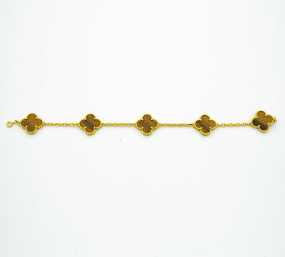 CLOVER BRACELET 5 MOTIFS TIGER EYE