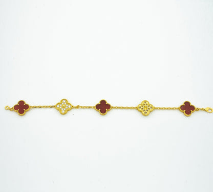 CLOVER BRACELET 5 MOTIFS CARNELIAN DIAMOND