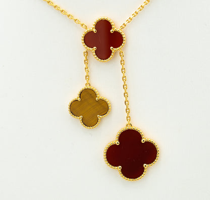 CLOVER TIGER EYE CARNELIAN NECKLACE 6 MOTIF