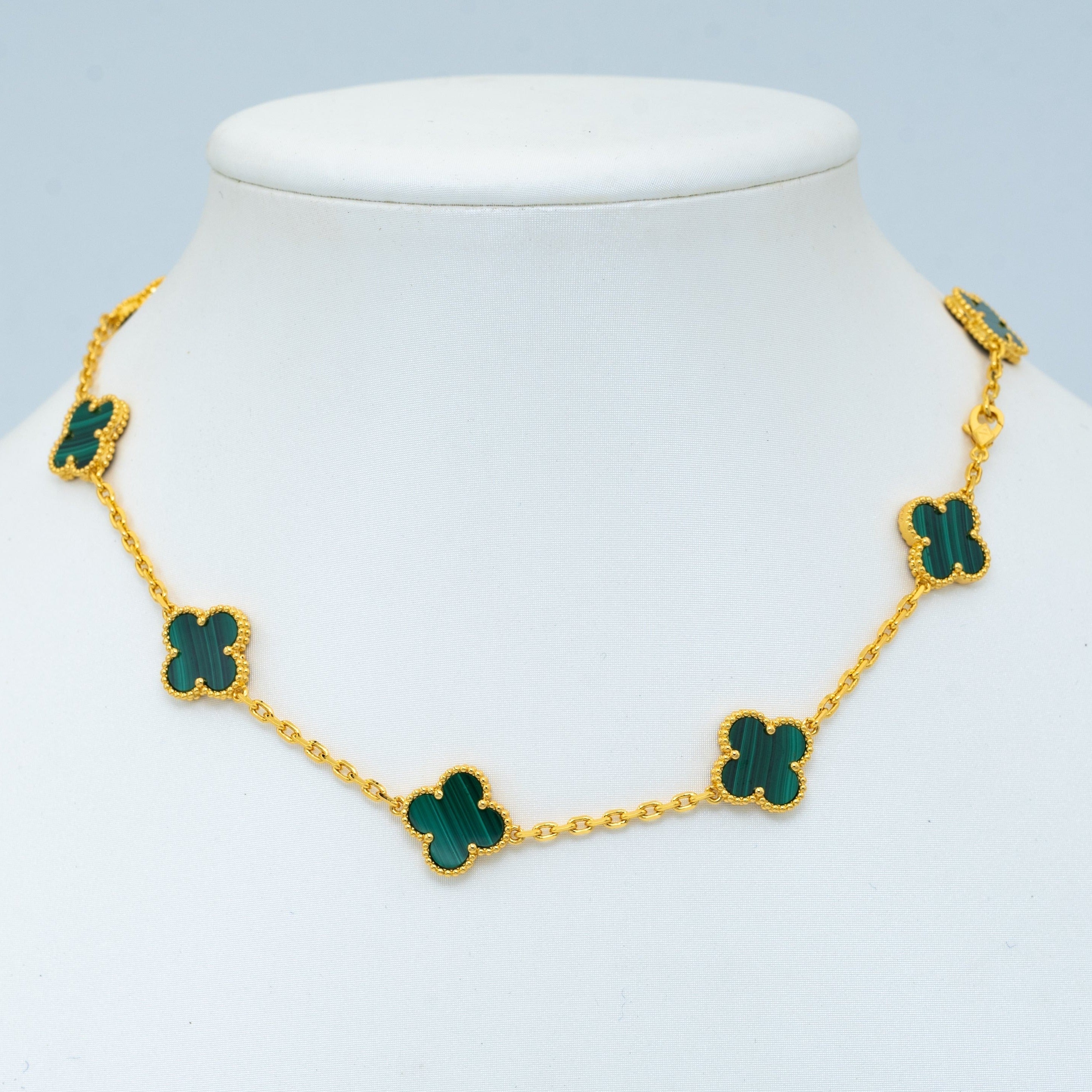 VINTAGE MALACHITE NECKLACE 10 MOTIFS GOLD