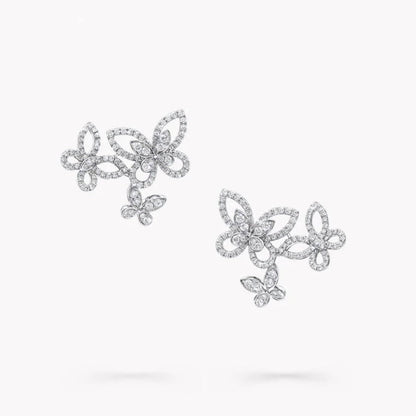 TRIPLE BUTTERFLY SIHOUETTE SILVER DIAMOND EARRINGS