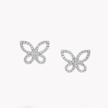 BUTTERFLY SILHOUETTE MINI SILVER DIAMOND EARRINGS