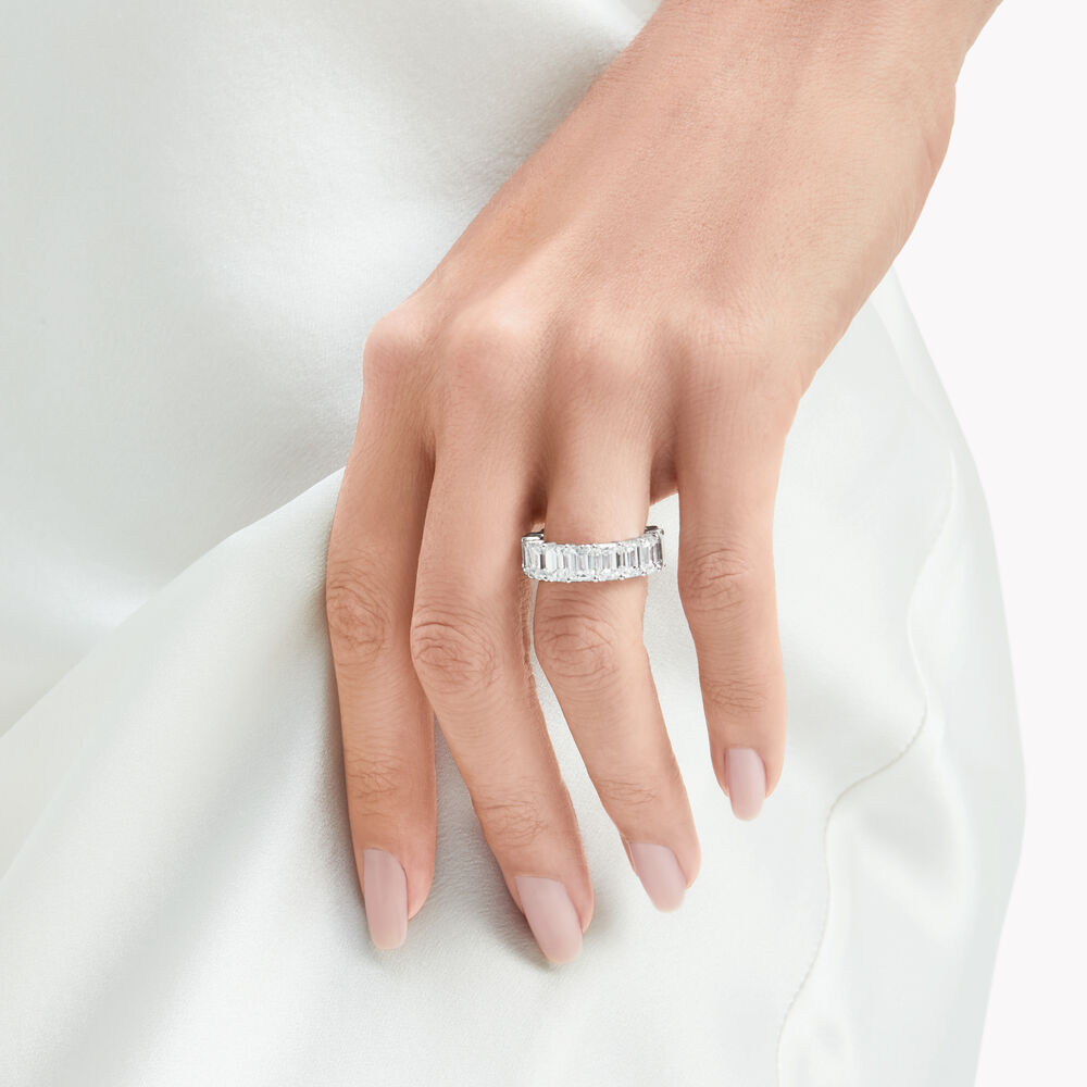 EMERALD CUT SILVER DIAMOND BAND RING