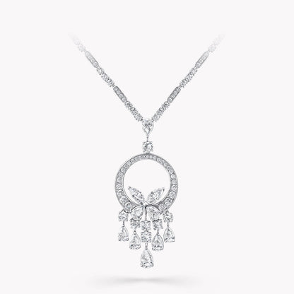 BUTTERFLY CHANDELIER CLASSIC SILVER DIAMOND NECKLACE