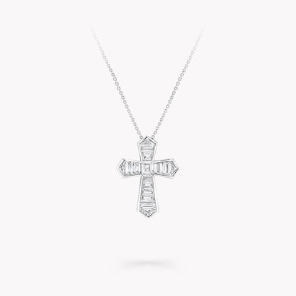 BAGUETTE CUT SILVER DIAMOND CROSS NECKLACE