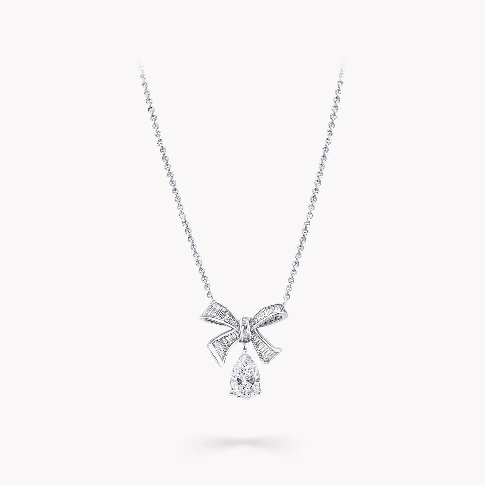 TILDA BOW BAGUETTE CUT SILVER DIAMOND DROP NECKLACE