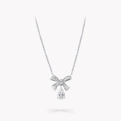 TILDA BOW BAGUETTE CUT SILVER DIAMOND DROP NECKLACE