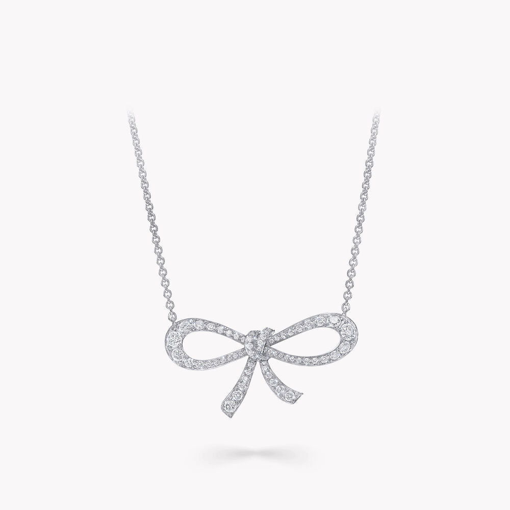 TILDA BOW MINI SILVER DIAMOND NECKLACE