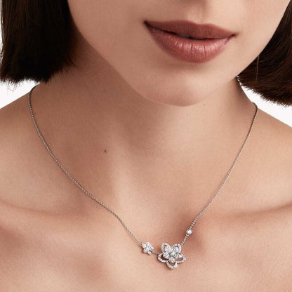 WILD FLOWER DOUBLE SILVER DIAMOND NECKLACE