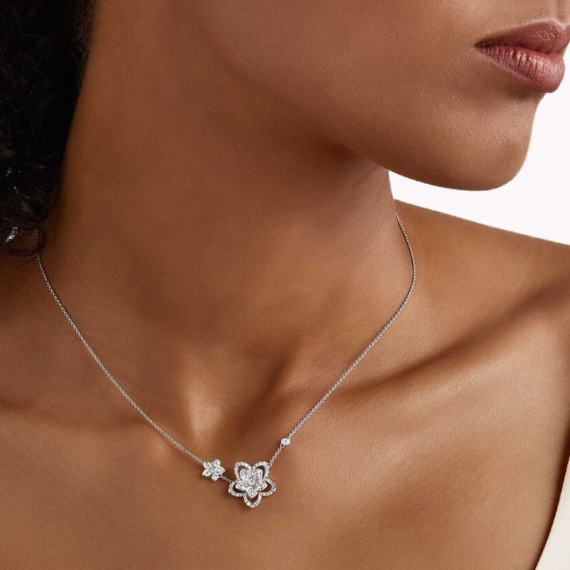 WILD FLOWER DOUBLE SILVER DIAMOND NECKLACE