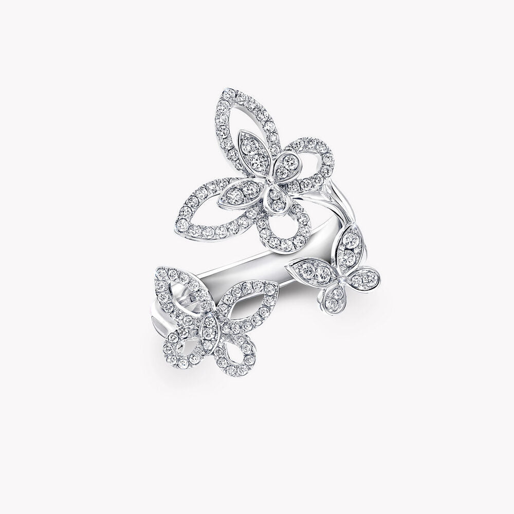 TRIPLE BUTTERFLY SILHOUETTE SILVER DIAMOND RING