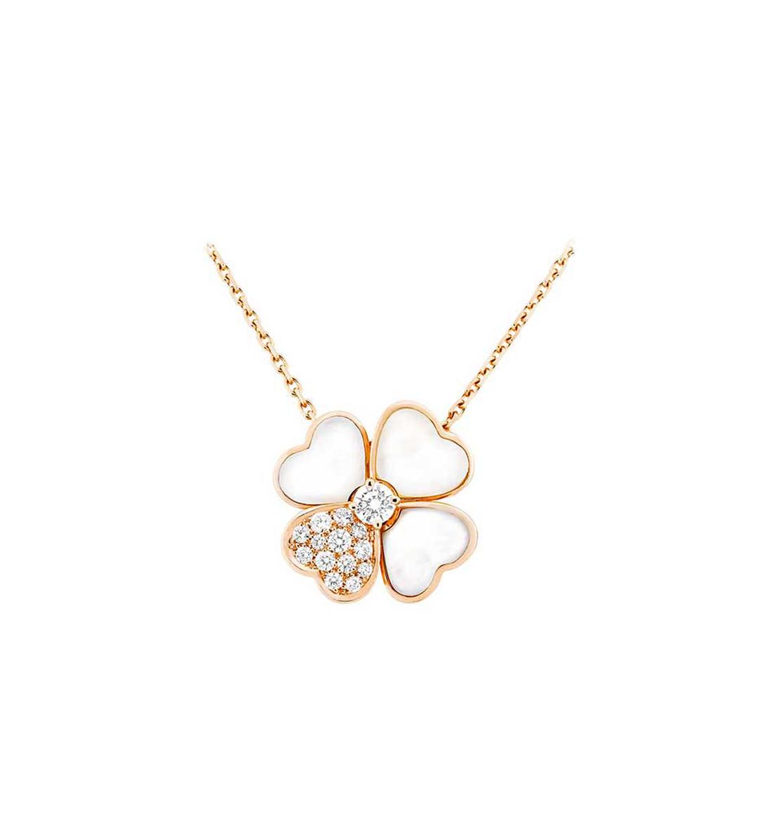 CLOVER MOP DIAMOND PINK GOLD NECKLACE