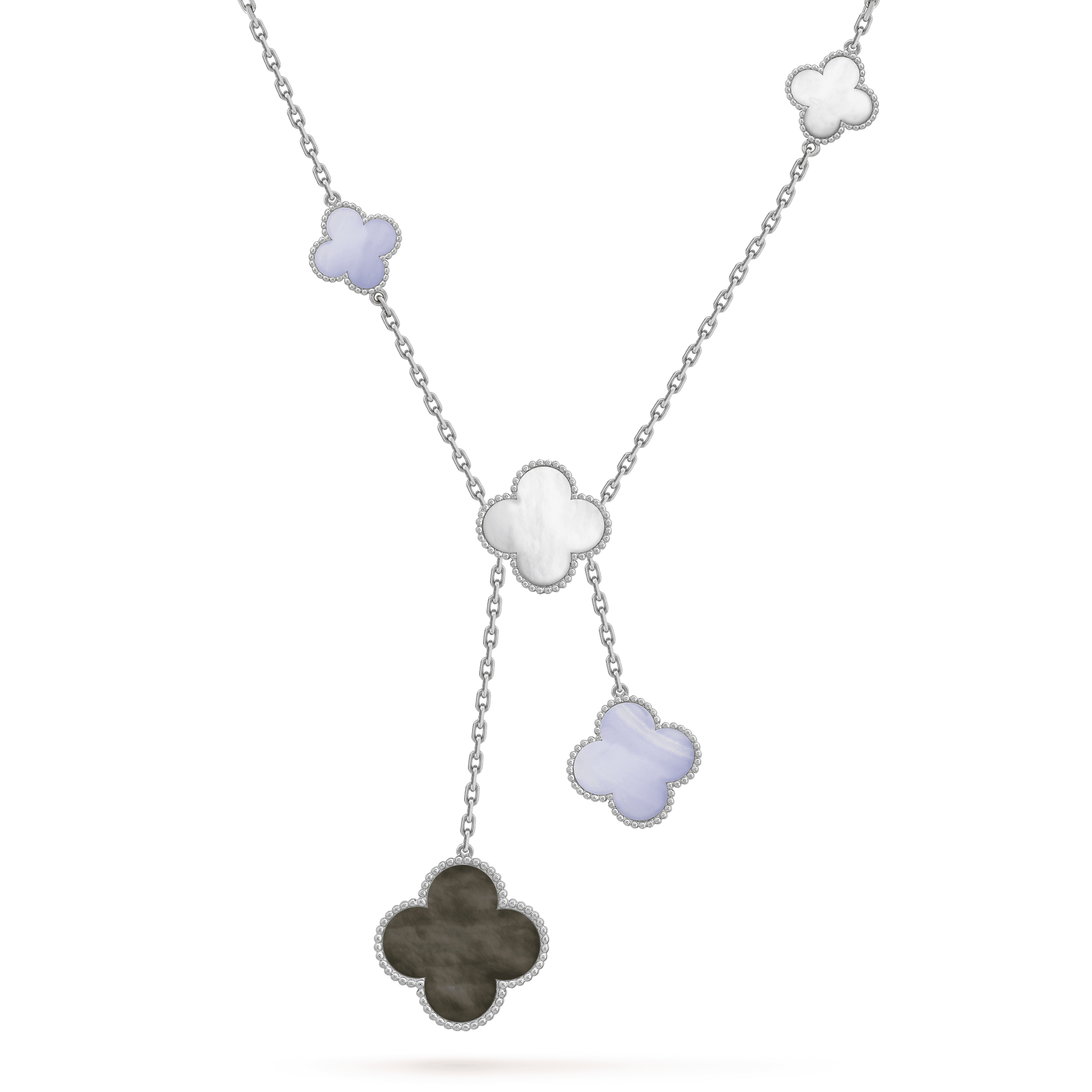 CLOVER MOP CHALCEDONY NECKLACE SILVER 6 MOTIF