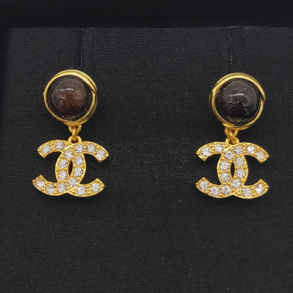 DOUBLE C DIAMOND GOLD EARRINGS