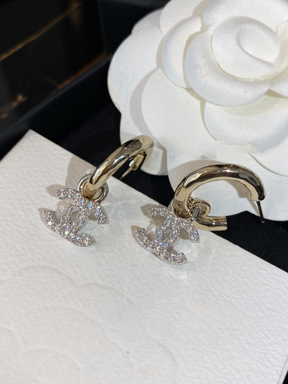 DOUBLE C GOLD DIAMOND EARRINGS