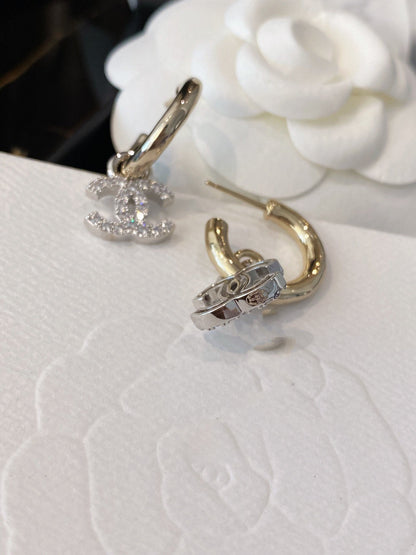 DOUBLE C GOLD DIAMOND EARRINGS