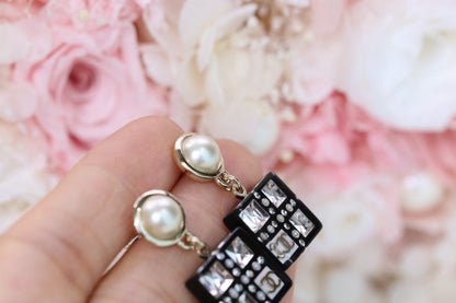 DOUBLE C PEARL GOLD DIAMOND EARRINGS