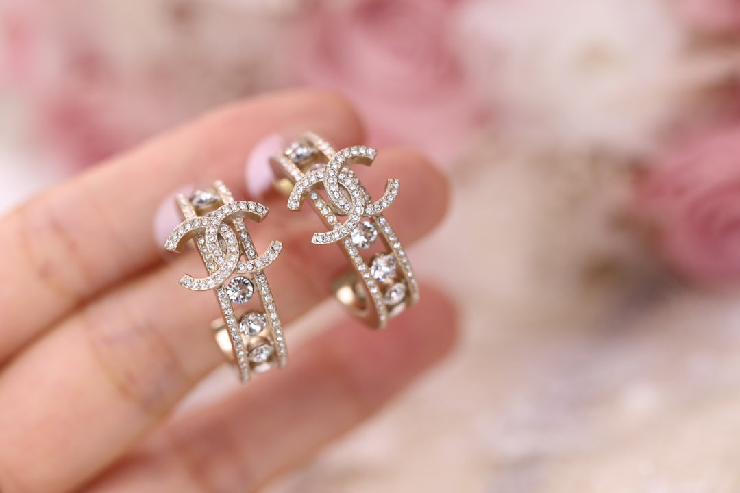 RHINESTONE EARRINGS PINK GOLD DIAMOND