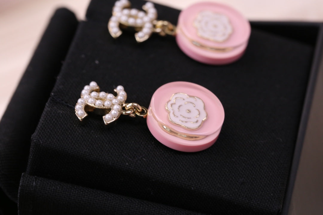 CAMELLIA PINK EARRINGS PEARL DIAMOND