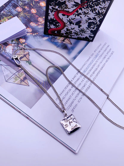 LOGO ENGRAVED SQUARE PENDANT NECKLACE