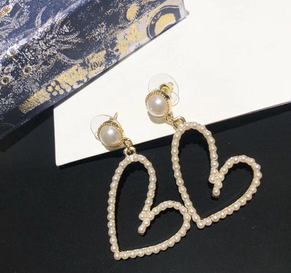 PEARL GOLD PLATED OPEN HEART  EARRINGS