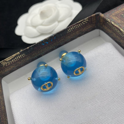 CD WOMEN TRIBALES EARRINGS GOLD-FINISH METAL AND LIGHT BLUE