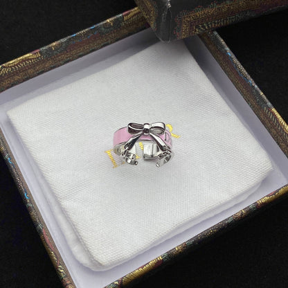 CD ENAMEL BOW RING PINK SILVER