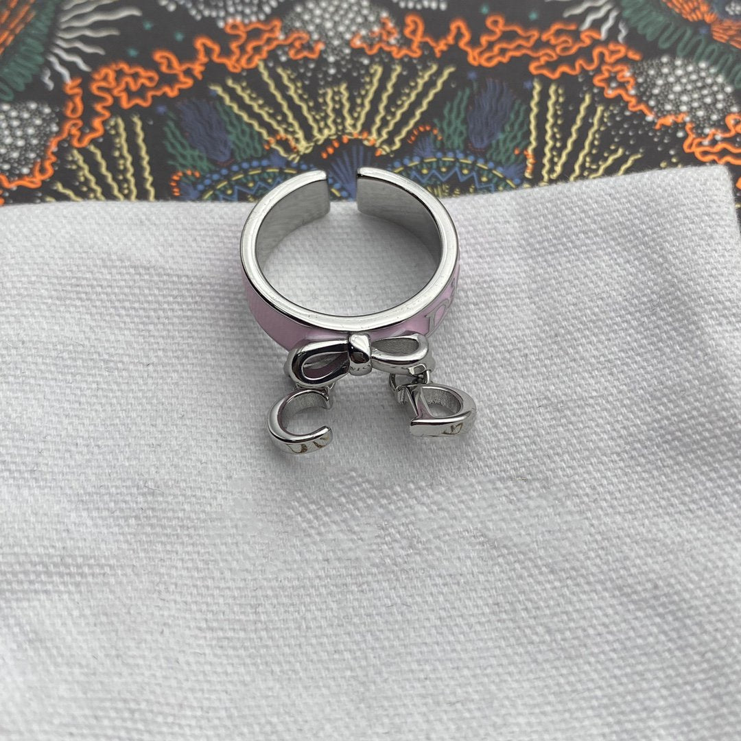 CD ENAMEL BOW RING PINK SILVER