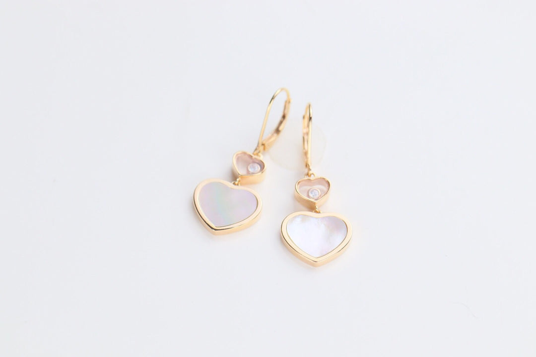 HAPPY HEART EARRINGS MOP PINK GOLD DIAMOND