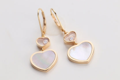 HAPPY HEART EARRINGS MOP PINK GOLD DIAMOND