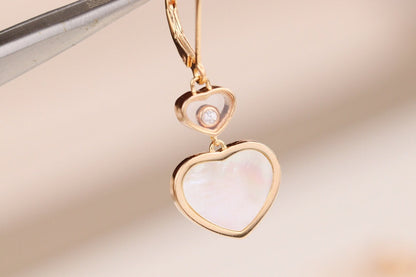 HAPPY HEART EARRINGS MOP PINK GOLD DIAMOND