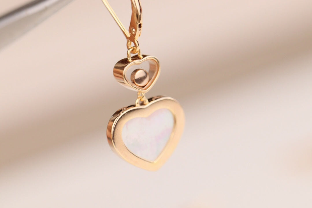 HAPPY HEART EARRINGS MOP PINK GOLD DIAMOND