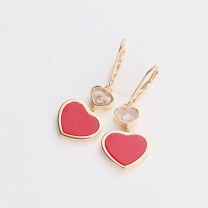 HAPPY HEART EARRINGS CARNELIAN PINK GOLD DIAMOND