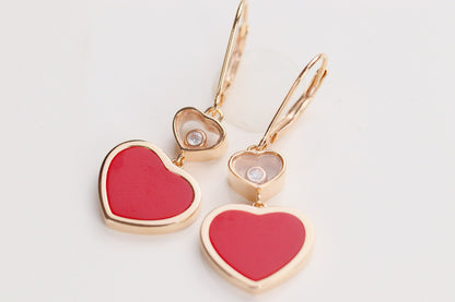 HAPPY HEART EARRINGS CARNELIAN PINK GOLD DIAMOND