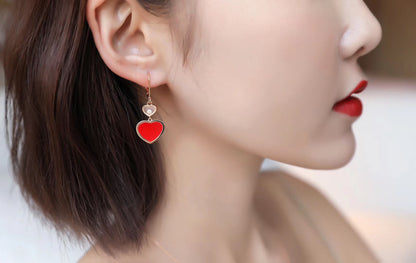 HAPPY HEART EARRINGS CARNELIAN PINK GOLD DIAMOND