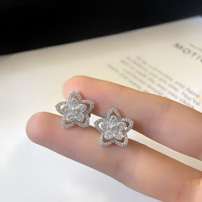 WILD FLOWER SILVER DIAMOND STUD EARRINGS