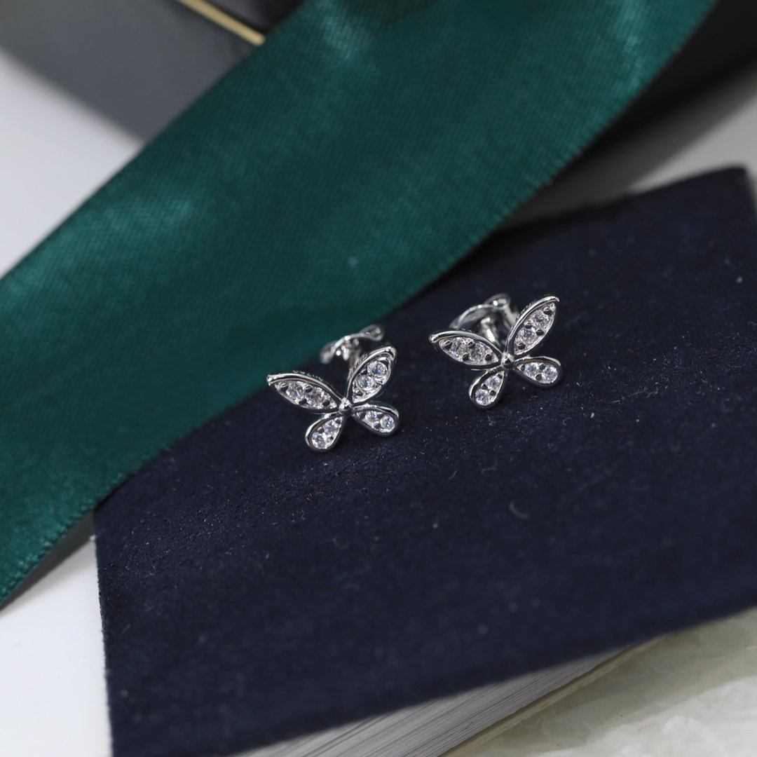 BUTTERFLY SILVER DIAMOND PAVED PETITE STUD EARRINGS