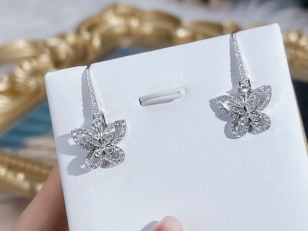 DOUBLE BUTTERFLY SILHOUETTE SILVER DIAMOND EARRINGS