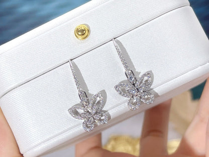 DOUBLE BUTTERFLY SILHOUETTE SILVER DIAMOND EARRINGS