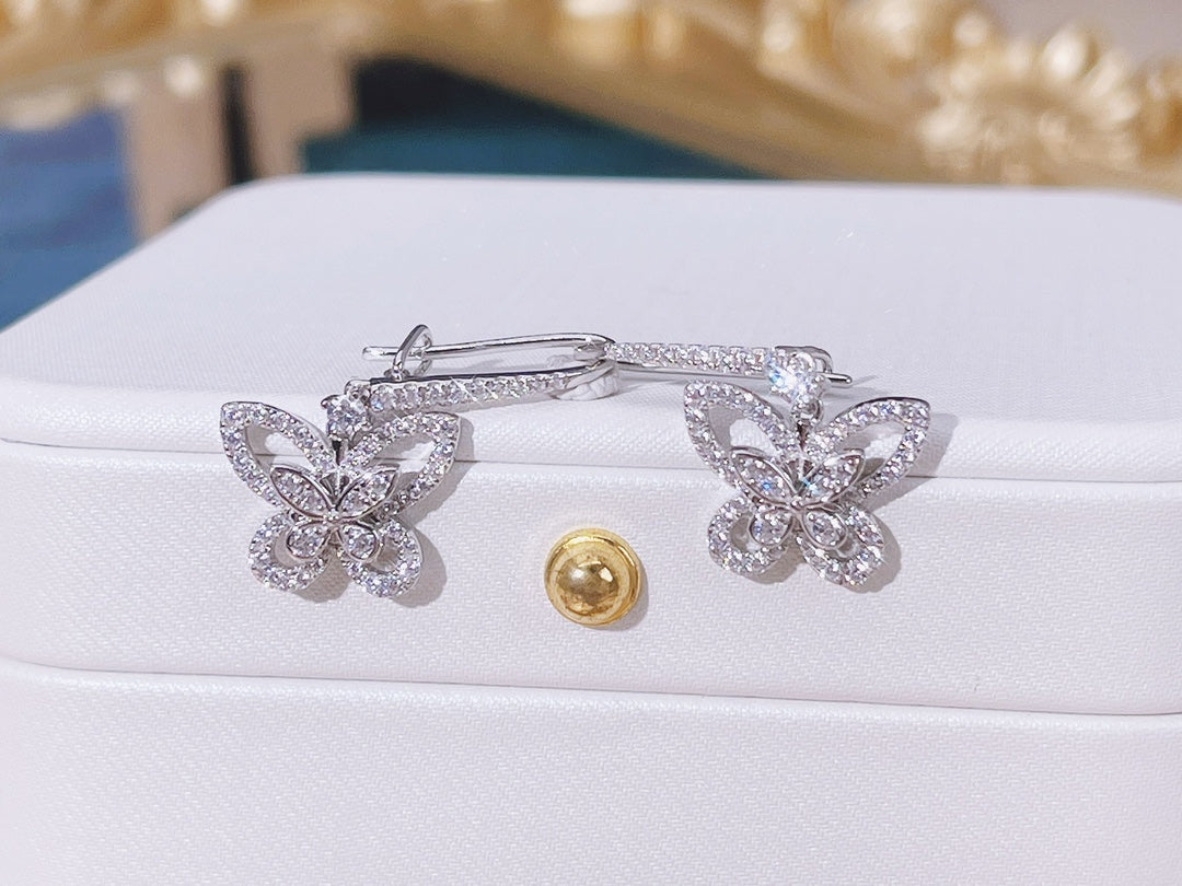 DOUBLE BUTTERFLY SILHOUETTE SILVER DIAMOND EARRINGS