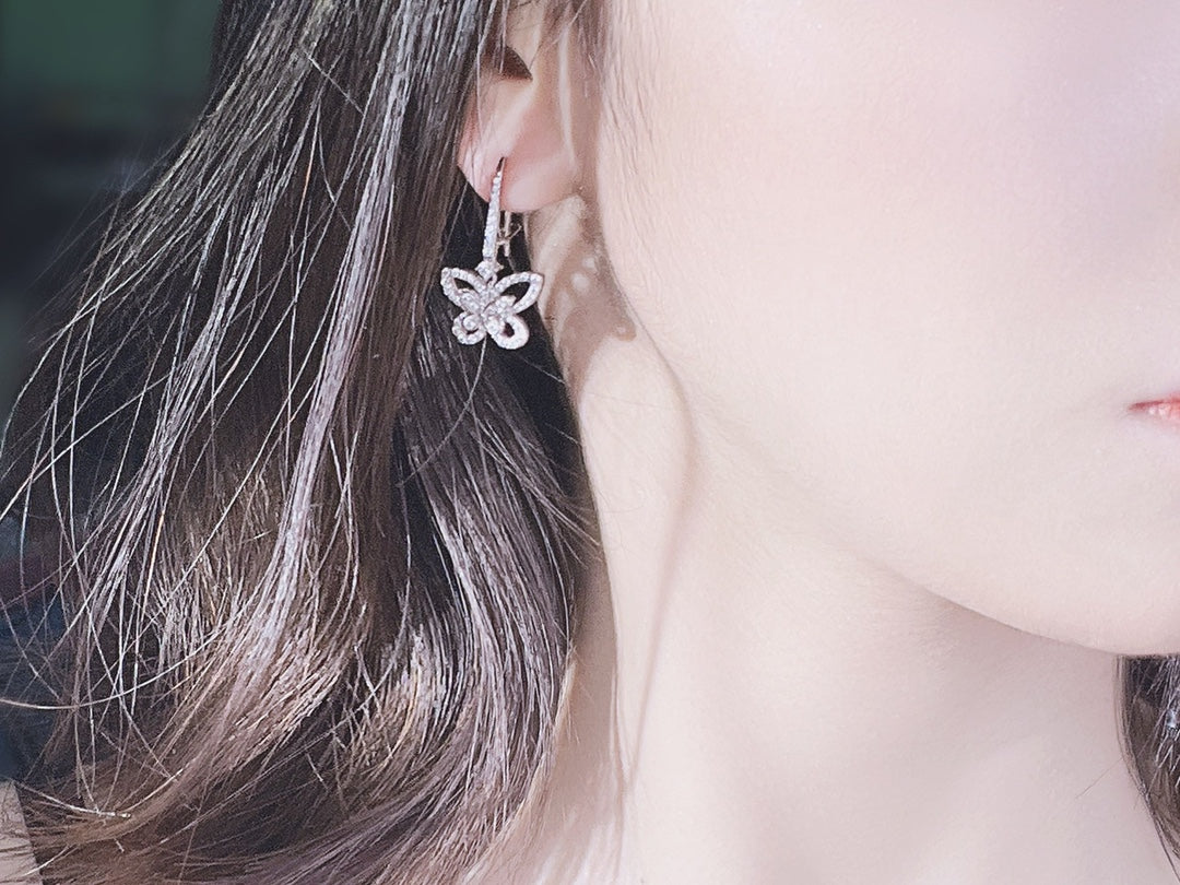 DOUBLE BUTTERFLY SILHOUETTE SILVER DIAMOND EARRINGS