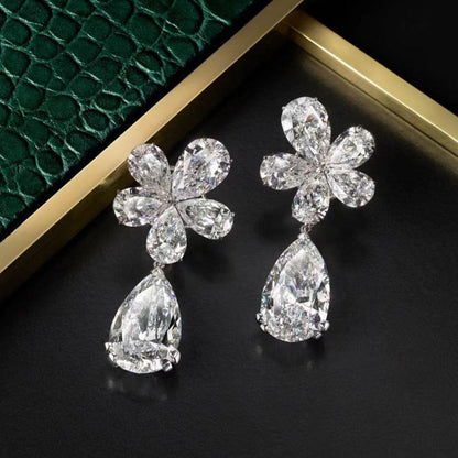 GRA IRREGULA FLOWERS WATER DROPS SILVER DIAMOND EARRINGS