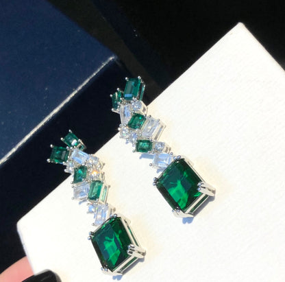 GRA GREEN SILVER DIAMOND EARRINGS