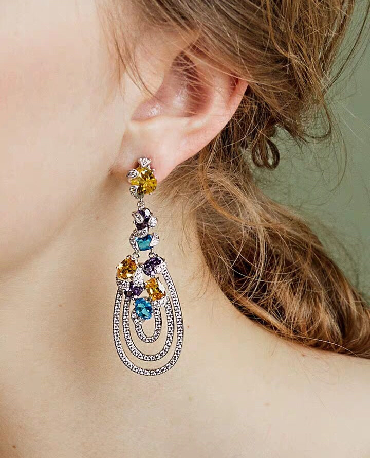 GRA MULTICOLOR DIAMOND DROP EARRINGS